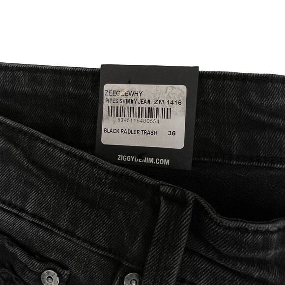 New ZeeGeeWhy Men Black Ripped Jeans Pipes Skinny Casual Cotton Pants US 36 - Picture 9 of 15